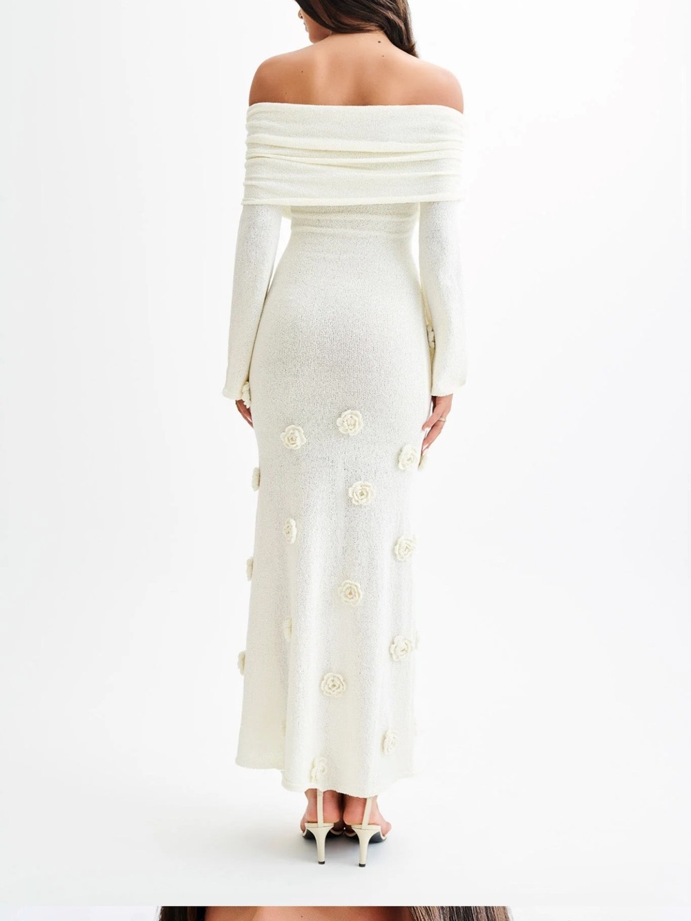 Meshki Off-Shoulder Ivory Maxi Dress with Floral Appliqués - Picture 3 of 3